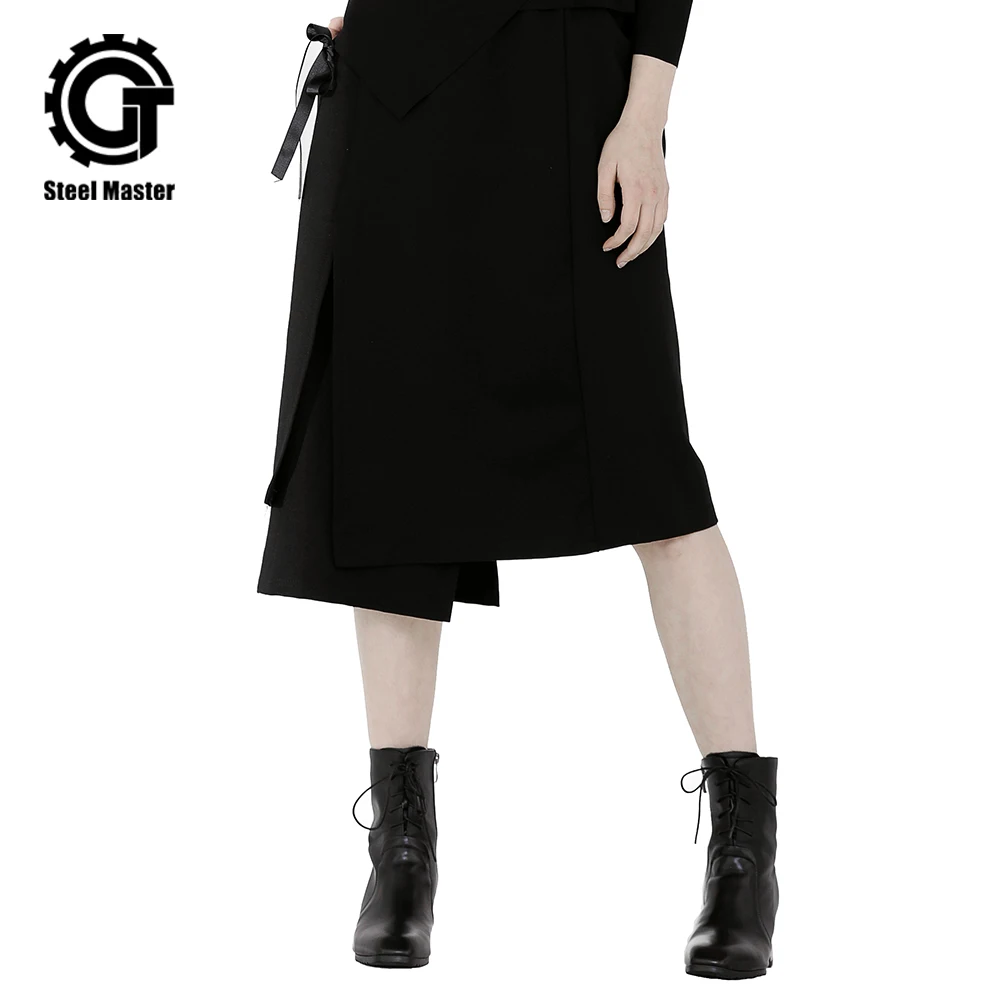 

2019 Autumn And Winter Punk New Skirt Elastic Waist Irregular Stitching Large Pocket Long Skirt Female Loose Skirt