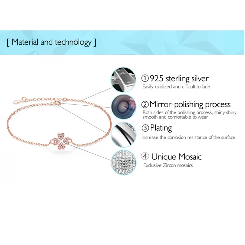 ELESHE Lucky Charm 4-Leaf Clover Good Luck Bracelet Rose Gold Color For Women