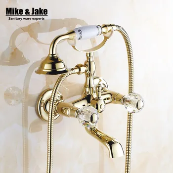 

Free Shipping Luxury golden Style BathTub Faucet Ceramic Handle Handheld bath Shower mixer Faucet Mixer Tap G018