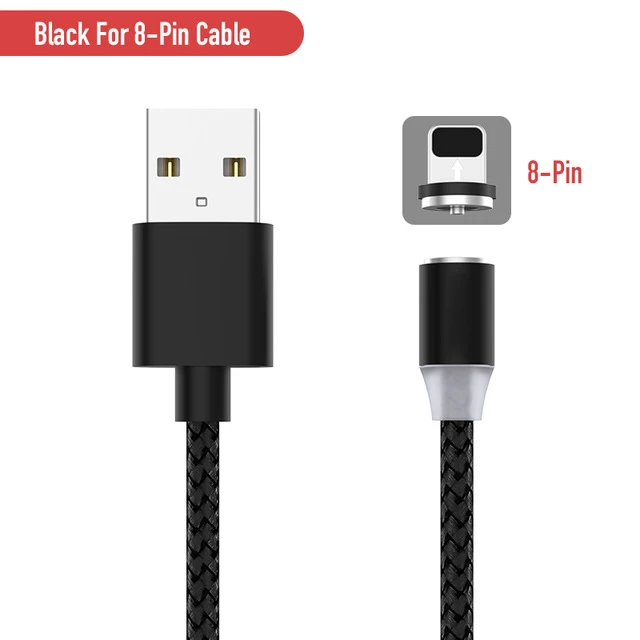 Магнитный светодиодный кабель в оплетке type-C Micro USB Магнитный usb кабель для зарядки Apple iphone X 7 8 6 Xs Max XR samsung s9 шнур - Цвет: Black for iphone