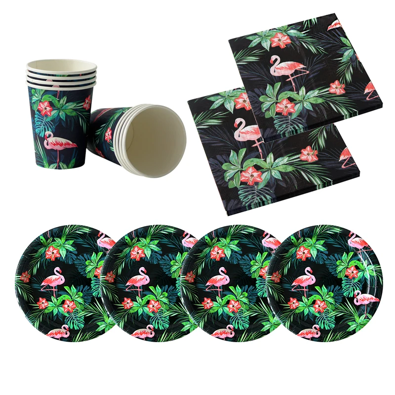 

Flamingo Table Decoration Palm Leaves Disposable Tableware Set Hawaii Party Luau Tropical Party Wedding Birthday Decor Supplies