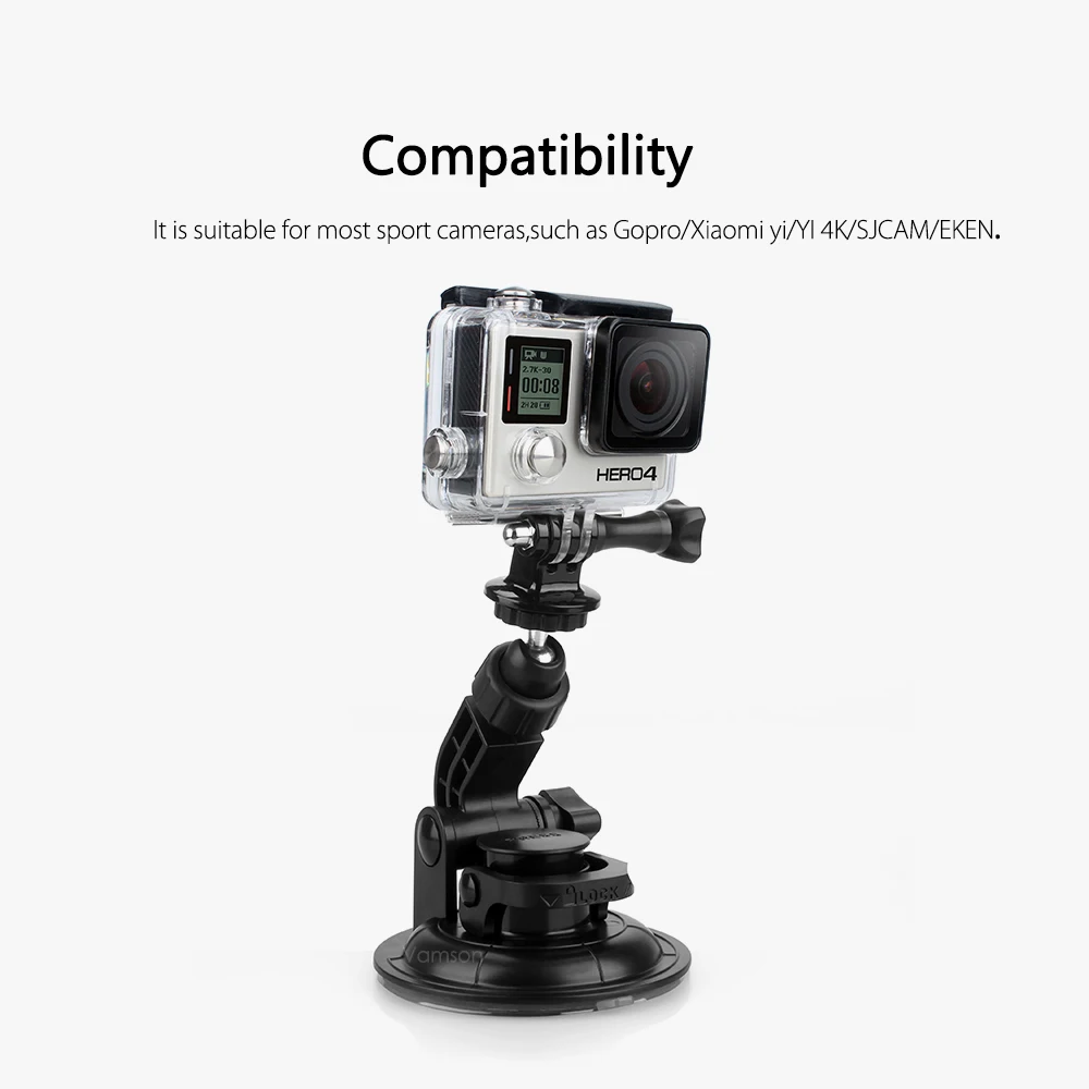 Автомобильный штатив тренога Vamson для Go Pro Hero 8 7 6 5 + 9 см с присоской диаметром