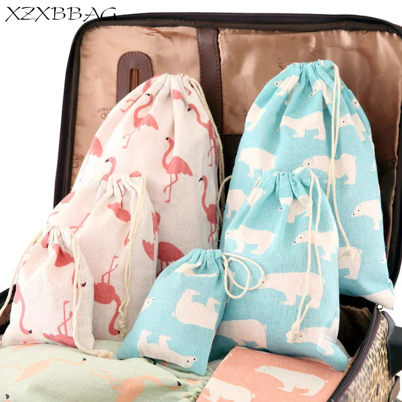 

XZXBBAG Cotton Linen Flamingo Makeup Bag Drawstring Bags Travel Necessaire Organizer Beauty Kit Cosmetic Cases Toiletry Pouch