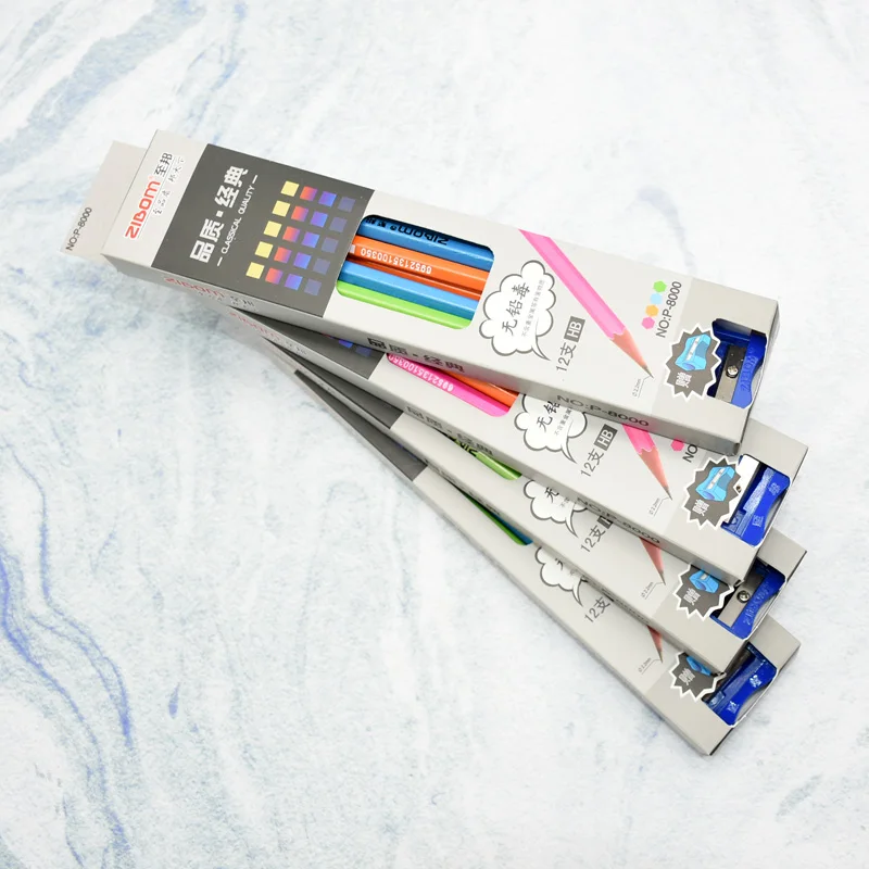 

5 boxes of simple four-color student school pencils environmental protection first-class wood shell HB pencil learning