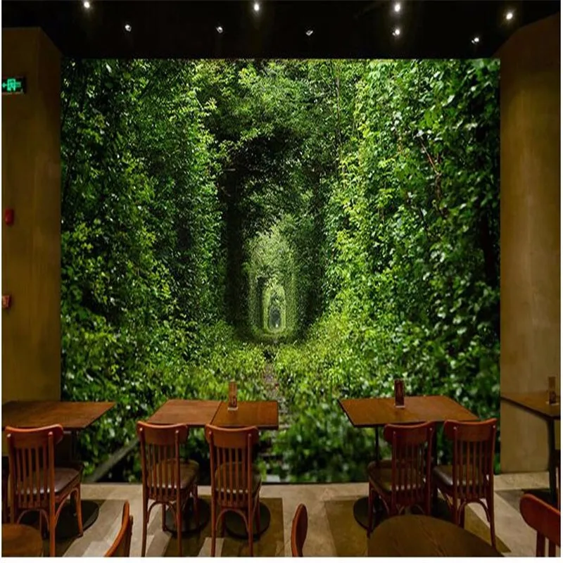 photo-wallpaper-High-quality-Fresh-green-love-tunnel-train-tracks-literary-pastoral-living-dining-large-mural