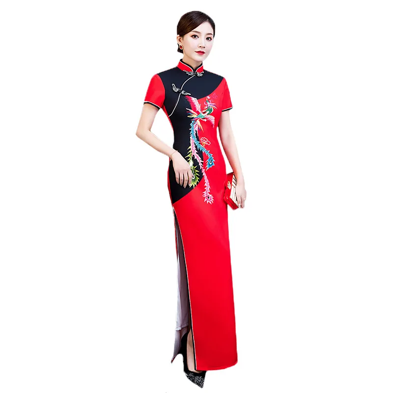 Красный плюс размеры 5XL белого и синего цвета Китайский Винтаж печатных леди Qipao Мода ручной работы Кнопка Cheongsam Новинка китайское