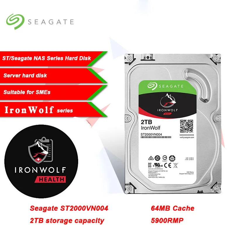 

Seagate Original 2TB IronWolf NAS Optimization SATA interface NCQ 64MB Cache 6Gb/s speed 3.5-Inch Internal Hard Drive Disk