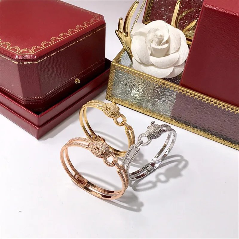 

HUISTORY High Quality Copper Plated Gold Leopard Double Line Bangle For Women With Titanium steel Bracelet Brand Design