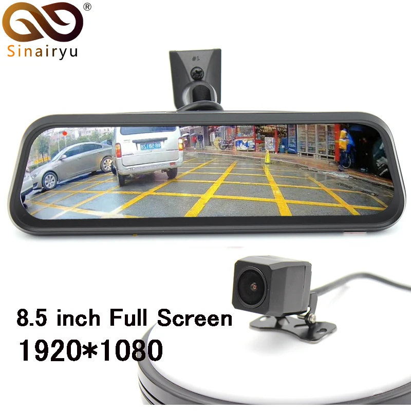 

Sinairyu 1080P Dual Lens 8.5" Steaming Rearview Mirror Monitor DVR Digital Video Recorder OEM Bracket And MCCD Rear View Camera