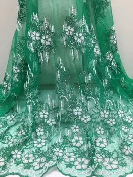 

2018 Latest Nigerian Laces Fabrics High Quality African Laces Fabric For Wedding Dress French Tulle Lace With Beads