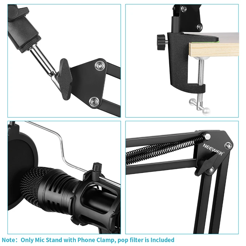 Ituf Adjustable Recording Microphone Suspension Boom Scissor Arm Stand+Mic Wind Pop Filter+Shock Mount+Phone Holder Black Ituf Adjustable Recording Microphone Suspension Boom Scissor Arm Stand+Mic Wind Pop Filter+Shock Mount+Phone Holder Black