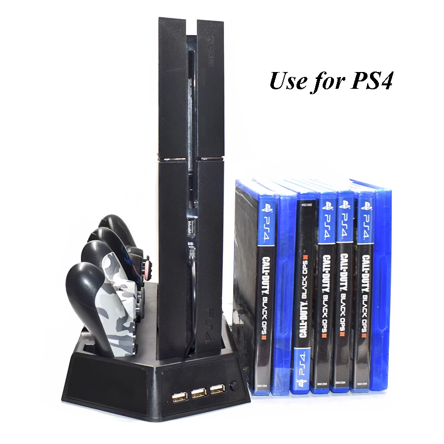 PS4 Pro ТОНКАЯ вертикальная подставка охлаждающий вентилятор кулер с двойным контроллером зарядная станция и 3 дополнительных порта концентратора для Playstation 4 PS4