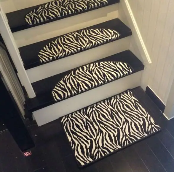 Leather Zebra Carpet For Stair Non-slip Floor Staircase Carpets Rug 65*24cm black and white Mosaic Stair Treads Protector mat