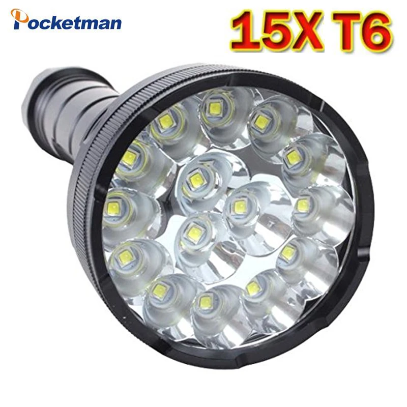 

King of Flashlight 15 LEDs XML T6 18650 26650 torch exploration flashlight tactical lantern, Waterproof camping ,send gift