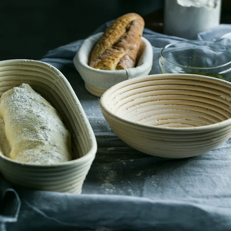 

Rattan Oval Proofing Bread Basket with Liner Baguette Dough Pastry Banneton Brotform Bowl Baking Food Storage Baskets Organizer