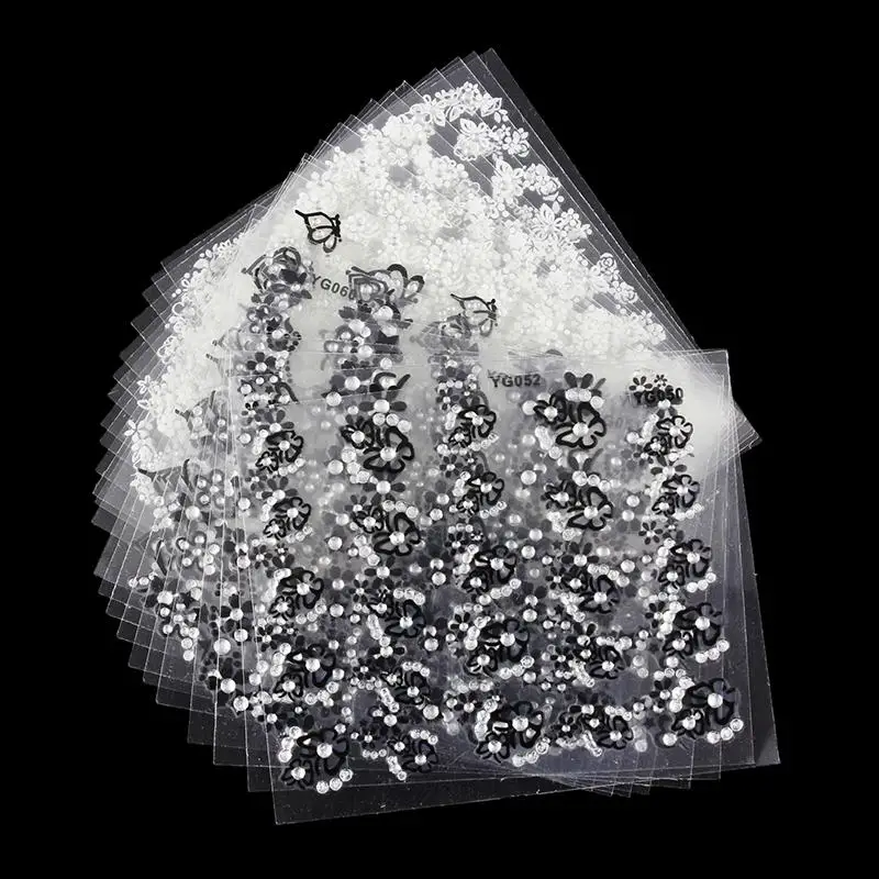 24 Manicure Designs White Black Butterfly Flowers Nail Stickers, Nails DIY Decorations Tools For 3D Nail Art JH155