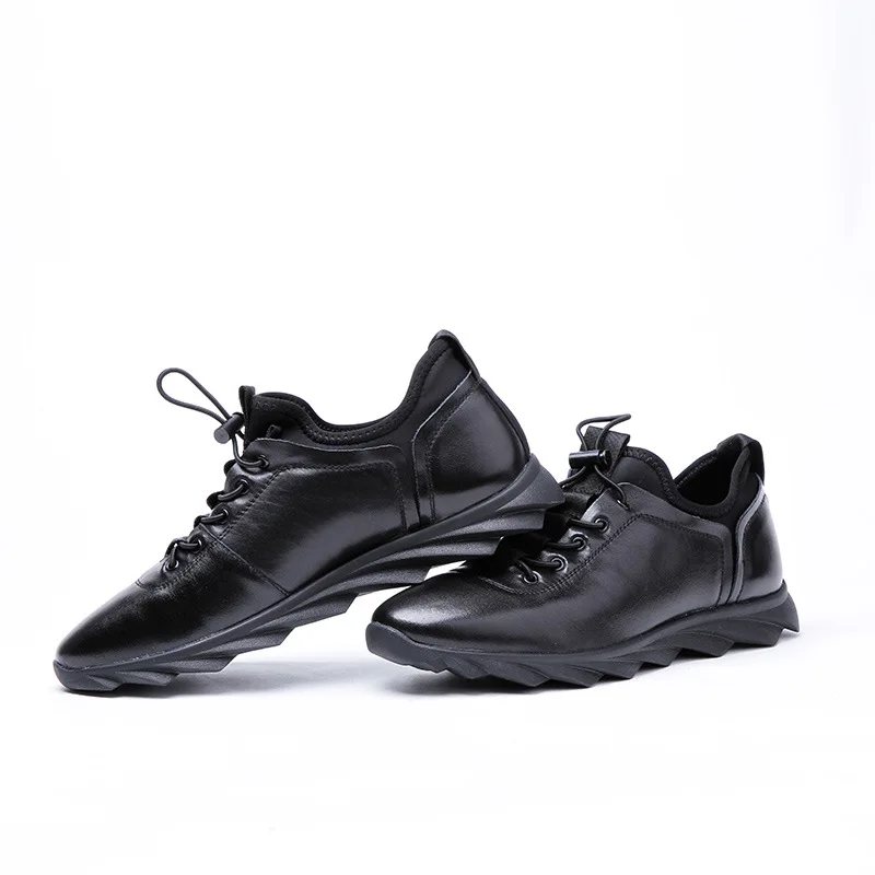 DESAI Brand Italian Designer Men Shoes Genuine Leather Men's Casual Trainers Shoes Elastic Band Shoes Black Sneakers Size 38-43