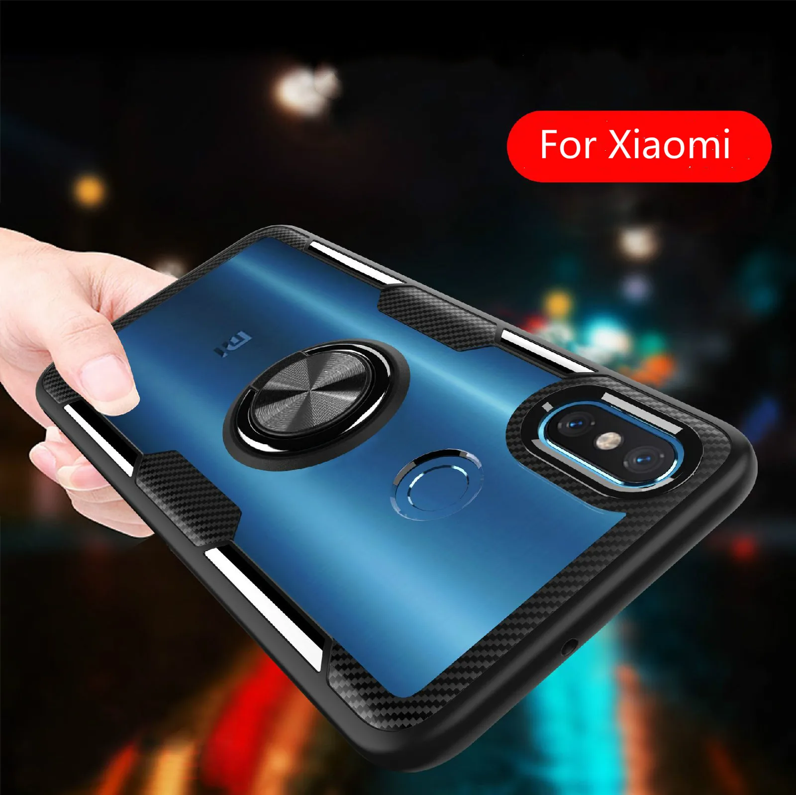 

Phone Case For Xiaomi 8 8SE 9 9SE 8lite Transparent ring bracket Phone Cover Redmi Note5 7 Four corner anti-fall TPU + PC cover