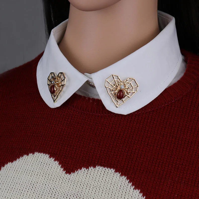 Pair Fashion Women Spider  Heart Shirt Collar Brooch Pin Jewelry ee