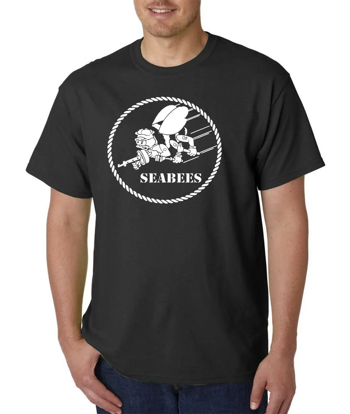 USN Navy SEABEES T-Shirt Militray Armed Forces COMBAT WE BUILD FIGHT USA | Мужская одежда