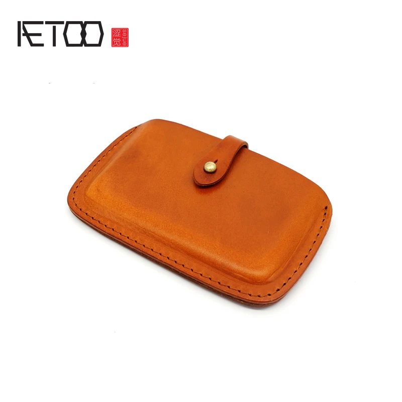 

AETOO Leather tanning Head cowhide Card bag handmade button Men's Card Pack women's License card bag