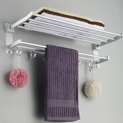 

2 Layers Foldable Alumimum 5 Hooks Towel Bar Rack Holder Hanger for Bathroom
