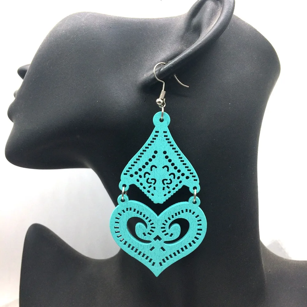 

Laser cut Drop Wooden Earrings can mixed 2 colors