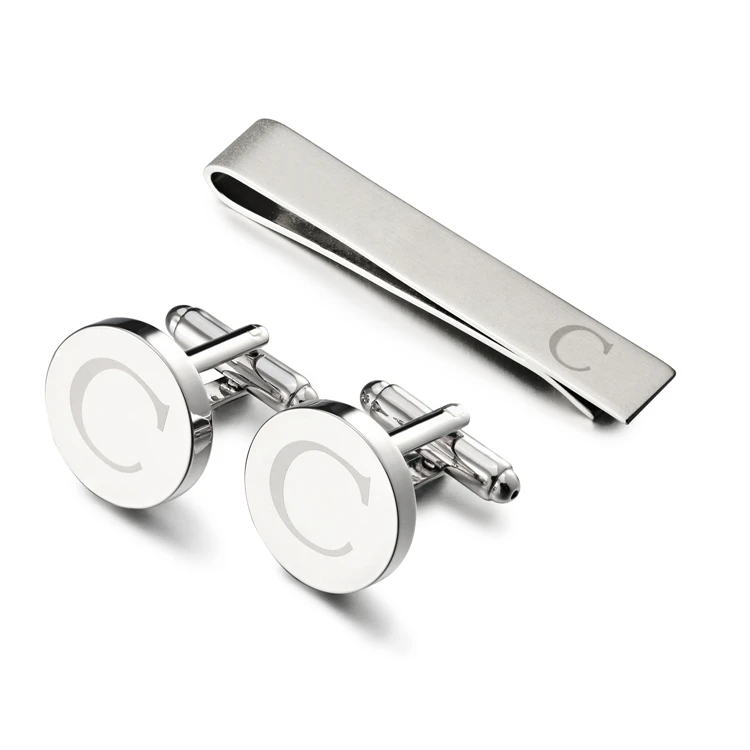 LEPTON Alphabet Cufflinks & Tie Clip Set for Men - Elegant Wedding & Business Accessory