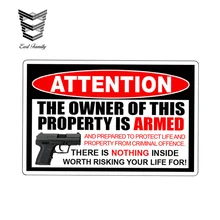 EARLFAMILY 13cm X 8.6cm dla właściciela uzbrojony ostrzeżenie winylowa tablica naścienna naklejka 2. Poprawka pistolet broń palna pistolet pozwolenie Man Home Handgun