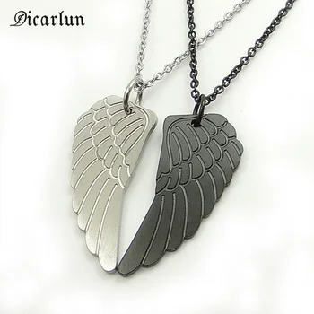 

DICARLUN Metal Feather Necklace Wings Pendant Black Chain Stainless Steel 2 Piece Pair Necklace For Couples Jewerly Silver Color