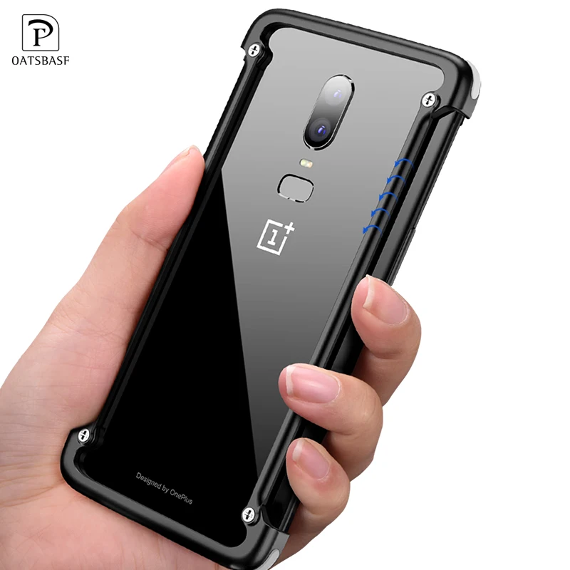 

OATSBASF for One plus 5T Case Personality 5T luxury Original Airbag Shell Metal Bumper Cover For One plus 6 Airbag Metal Case