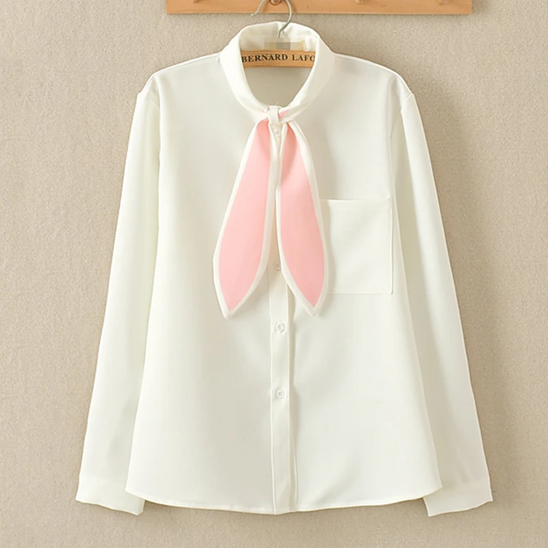 2016 summer japanese rabbit ear bow tie stand collar shirt sleeved white blouse 2016 summer japanese rabbit ear bow tie stand collar shirt sleeved white blouse