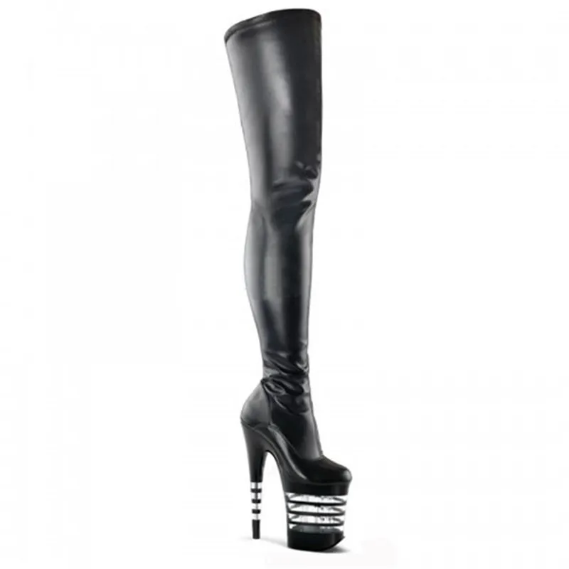 Mujeres Zapatos Tacón Decoración Alto Alto Cremallera Black Negro De Plataforma Estilo Cm Raya Se matte Botas 20 Las Pintura Con La Rodilla wAwEqSr
