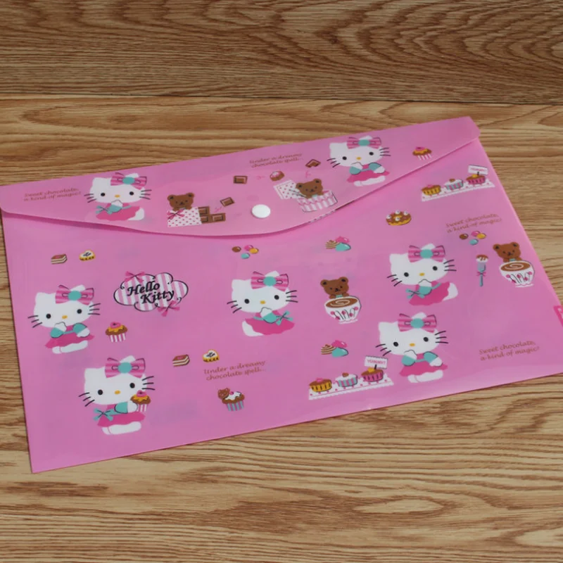 

1 Pcs Cute A4 Cat Hello Kitty Waterproof PP Buckle Document Bag File Folder Stationery Filing Production Office School Supplies
