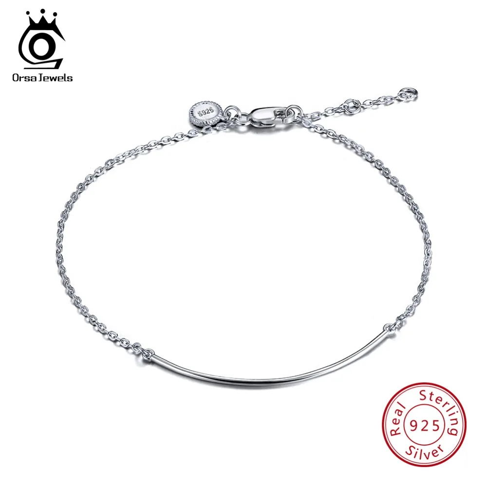 

ORSA JEWELS 925 Sterling Silver Bracelets Perfect Polished Lobster-claw-clasps Chain Bracelet Simple Fashion Women Jewelry SB24