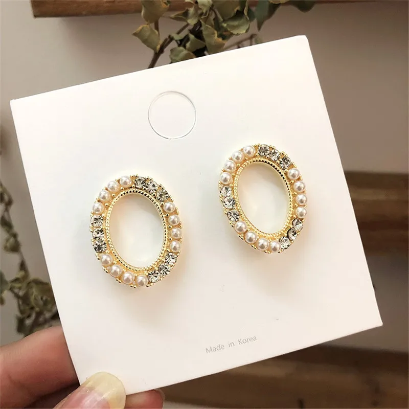 Корейский простой сладкий стиль имитация жемчуга горный хрусталь большие круглые гвоздики серьги для женщин Brincos Ювелирные аксессуары