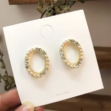 Корейский простой сладкий стиль имитация жемчуга горный хрусталь большие круглые гвоздики серьги для женщин Brincos Ювелирные аксессуары