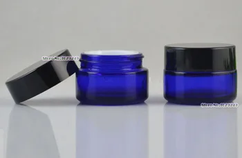 

20g/20ml Blue Clear Glass Bottle Makeup Jar Black Plastic Cap Inner Cap empty cosmetic jars,facial mask/Eye Cream jars100pcs/lot