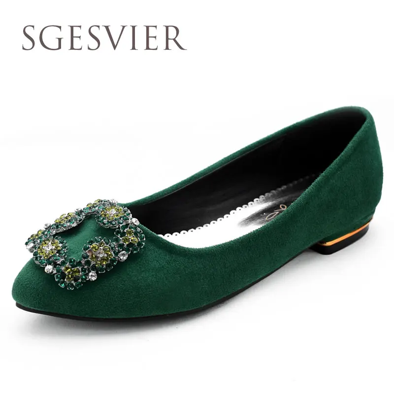 

spring 2017 Sgesvier new arrival chic leisure style Women pumps crystal decoration solid pionted toe low heel women shoes sc550