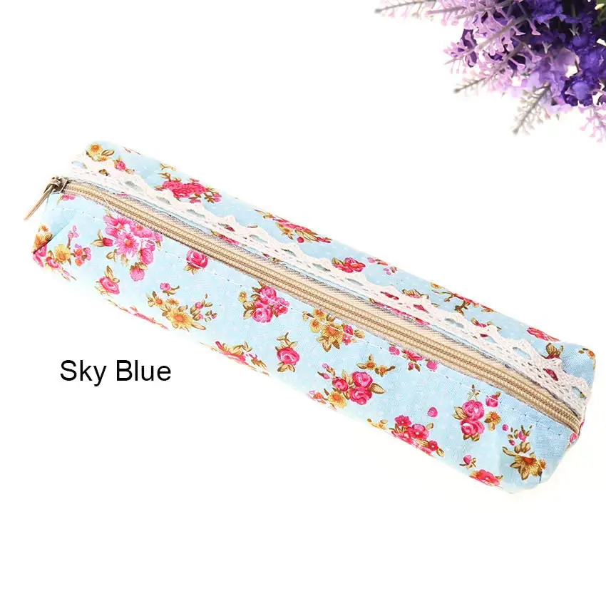 1 шт./лот модная мини-Цветочная кружевная пенал для карандашей ручек многофункциональная на молнии сумка-карандаш для карандашей Подарочная канцелярская - Цвет: Sky Blue