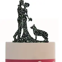 На Заказ Блестящий Свадебный торт Топпер с собакой силуэт на выбор жениха и невесты