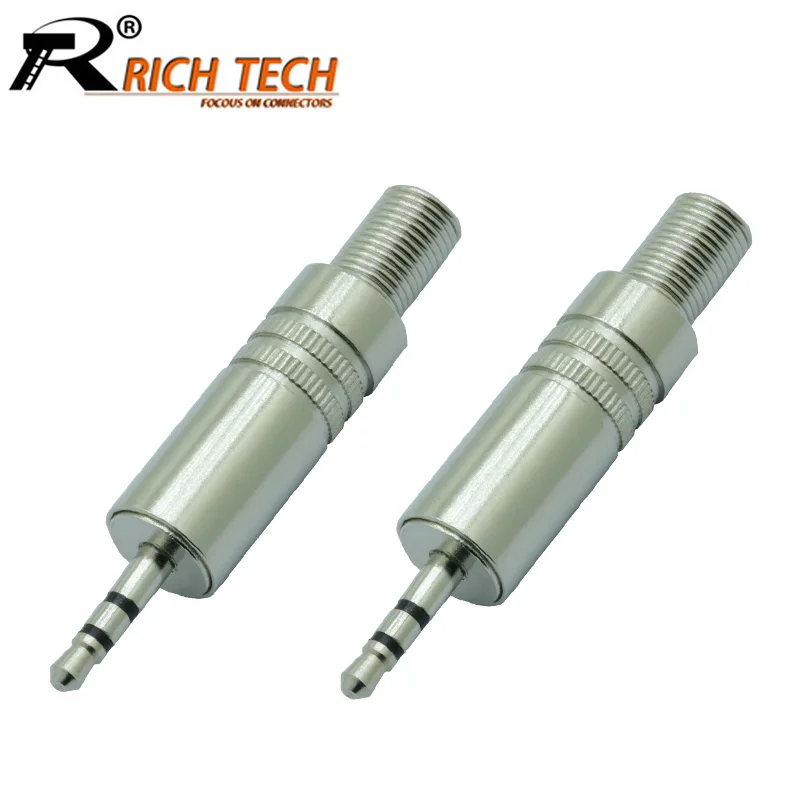 100pcs Metal 2 5MM Stereo Connector with Spring 2 5mm 3 Poles Stereo Male Plug Soldering Audio Stereo Headphone Cable Adapter