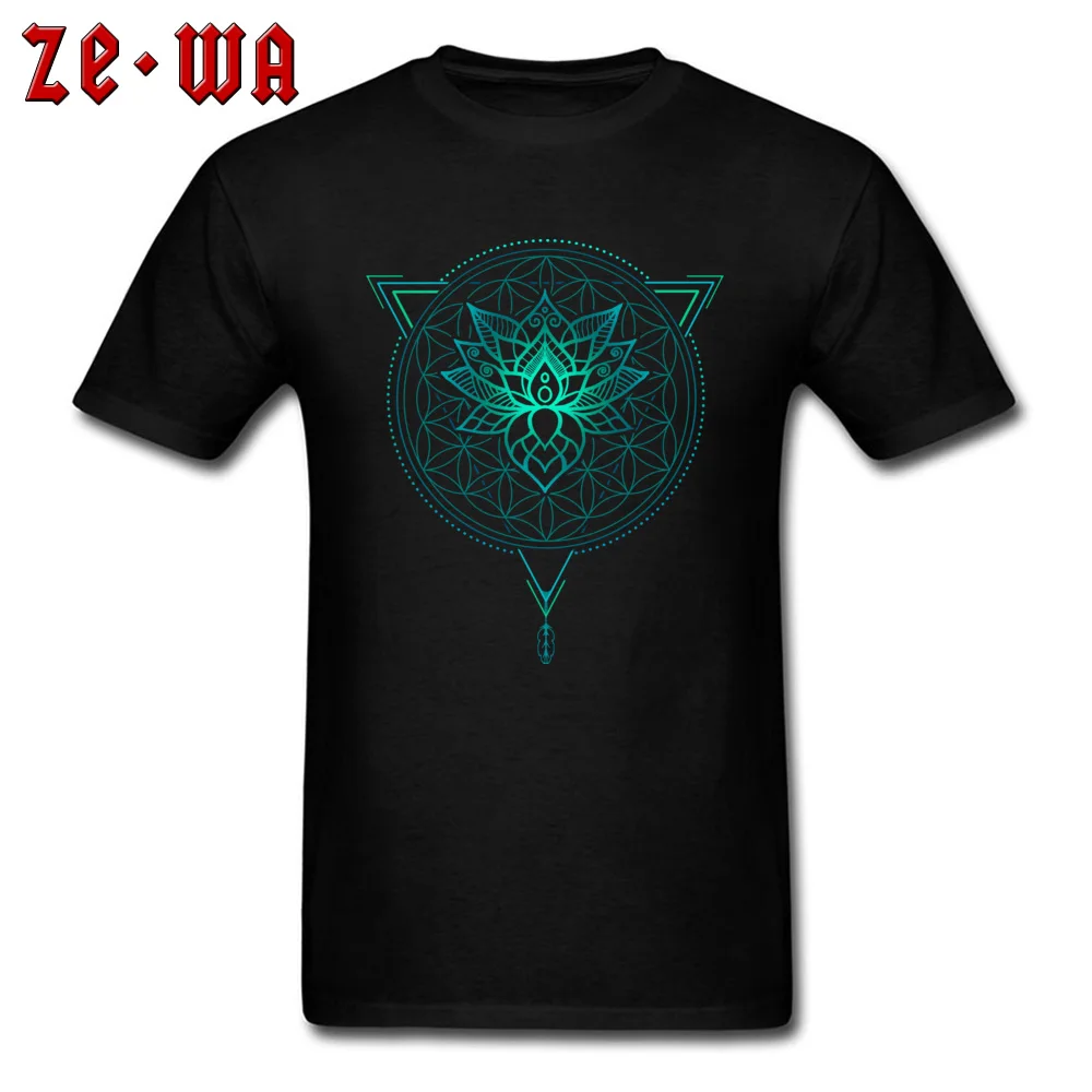Oversized Men T Shirt Group cosie T Shirt 100% Cotton Short Sleeve Printing T-Shirt Crewneck Wholesale Lotus Flower of Life Mandala in Geometric Triangle black