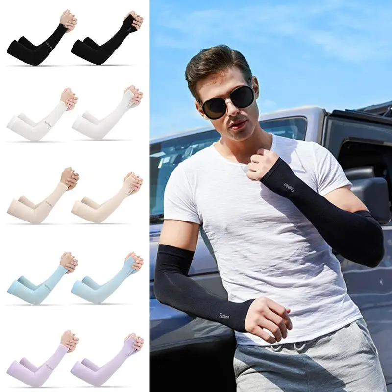 

Women Men UV Protection Cooling Arm Sleeves Compression Sunscreen Long Cover Fingerless Gloves for Running Cycling