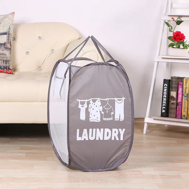 Foldable Pop Up Laundry Basket Washing Clothes Bag Hamper Nylon Mesh Storage Basket - Цвет: 3 mesh grey