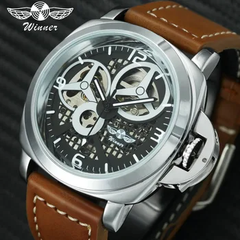 

WINNER Fashion Royal Men Automatic Mechanical Wrist Watches Leather Strap Top Brand Luxury Skeleton Watches 2019 New Male Clock
