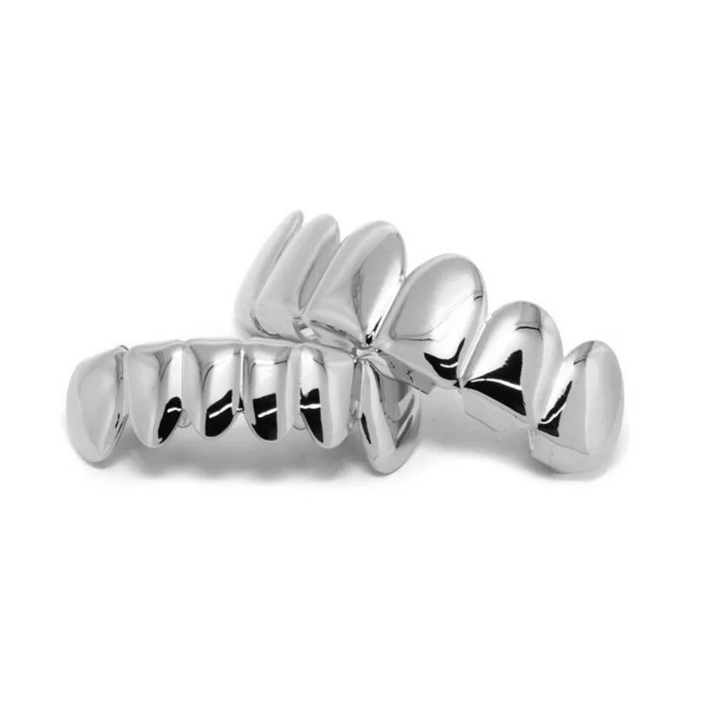 4-Hip Hop Gold Teeth Grillz Top & Bottom Grills Dental Mouth Punk Teeth Caps Cosplay Party Tooth Rapper Jewelry Gift T8N002W