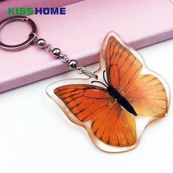 

1pcs Insect Specimen Butterfly Artificial Amber Keychains Girls Personality Creative Gift Resin Bag Hanging Buckle Female Gifts