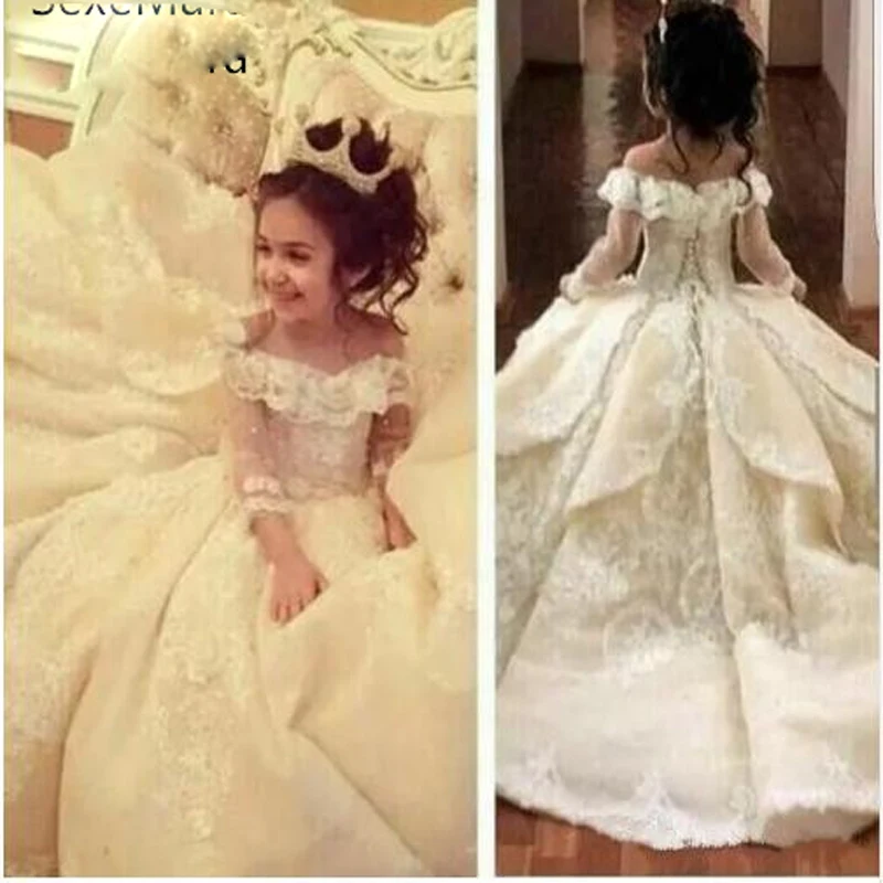 

Sweet Off-shoulder Neck Flower Girl Dresses Special Occasion For Weddings Floor Length Kids Pageant Gowns Communion Dress