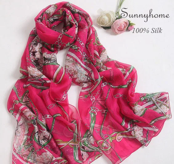 ladies scarves 2015 pure Rose red silk designer brand high quality